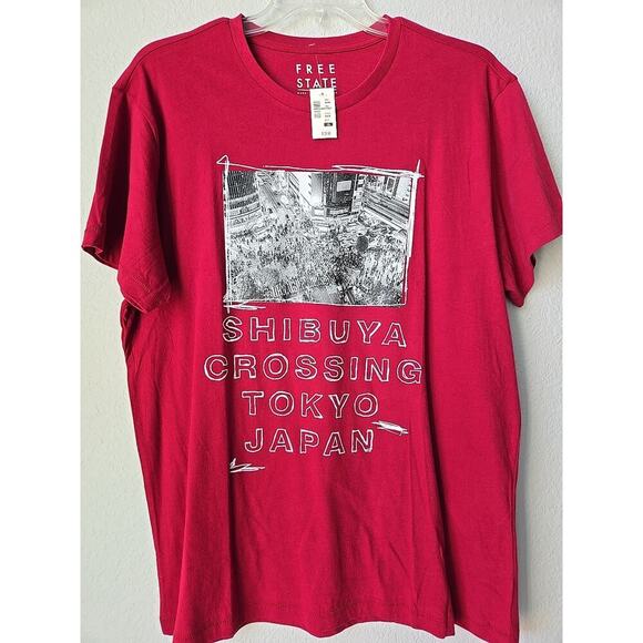 NWT Free State Men's T-Shirt XL Shibuya Crossing Tokyo Japan Red Graphic Tee - Picture 1 of 4